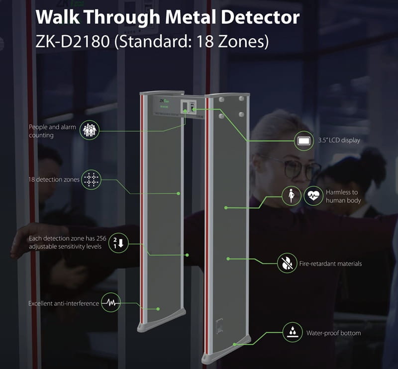 Cổng dò ZK-D2180 dò kim loại chính xác với 18 vùng phát hiện