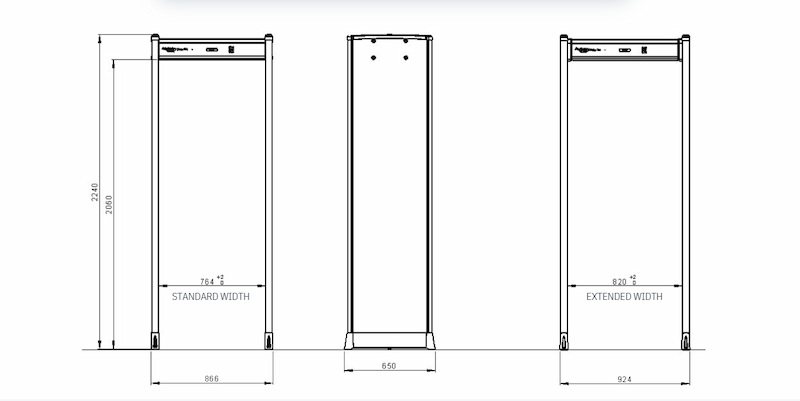Kích thước cổng dò kim loại Rapiscan 900M